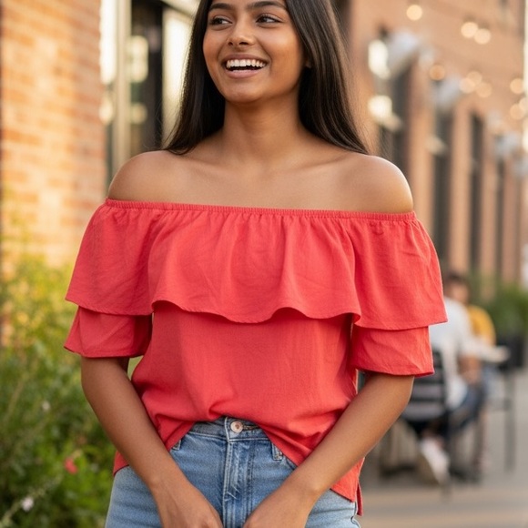 H by Halston Tops - H Halston Womens Off Shoulder Peachy Top Size M, 100% Lyocell